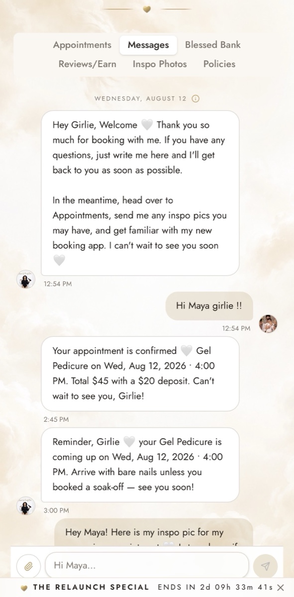 MESSAGES — inside the Blessed Nails Co client portal