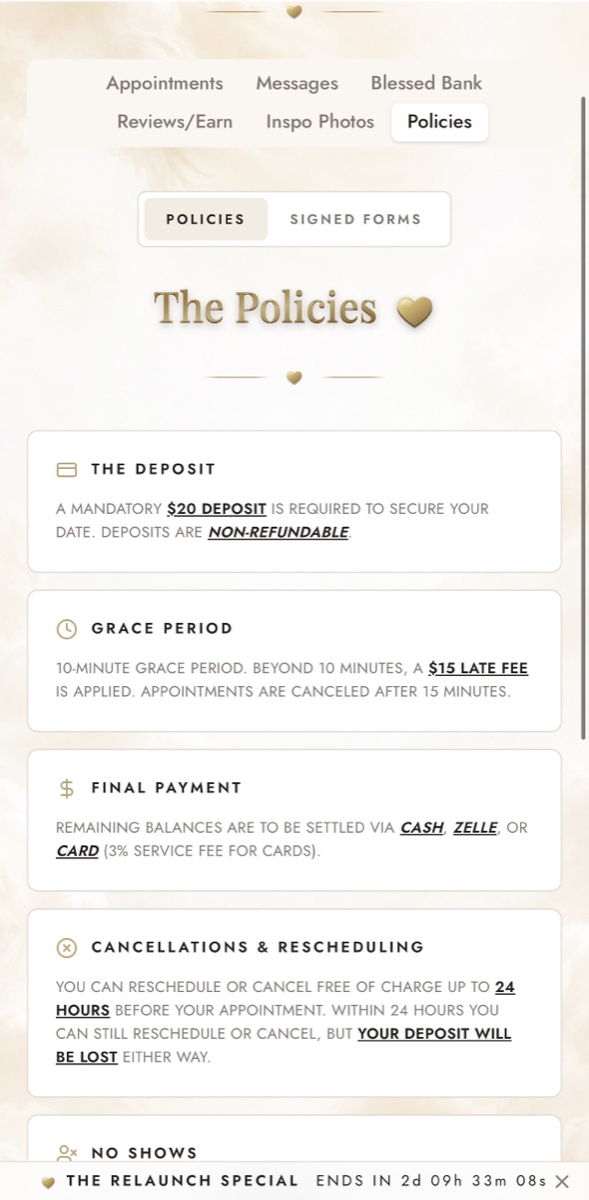 THE POLICIES — inside the Blessed Nails Co client portal